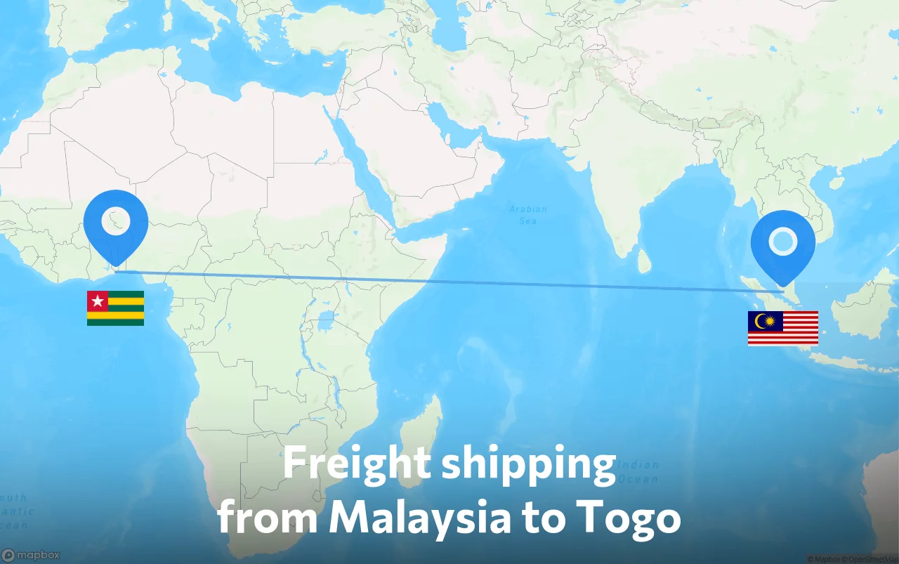 Shipping route from Malaysia to Togo