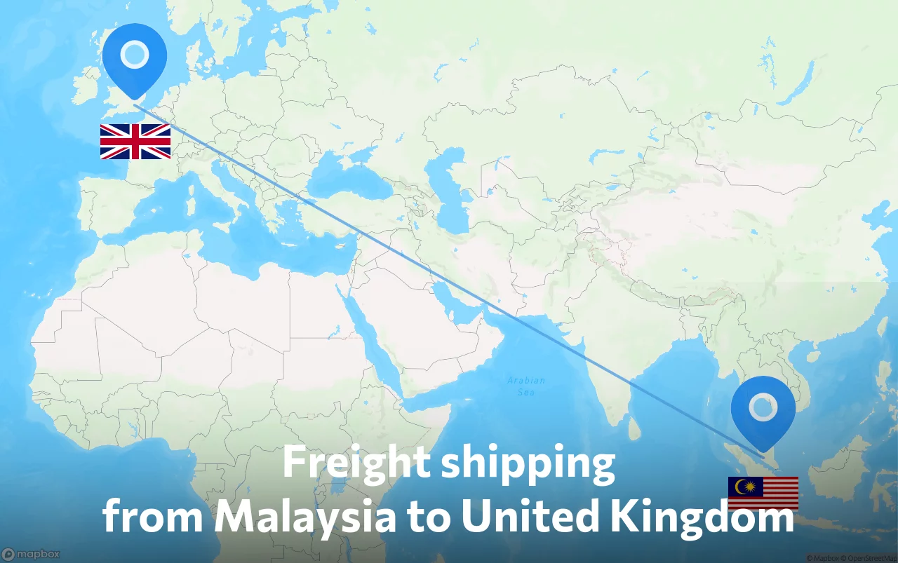 Shipping route from Malaysia to United Kingdom