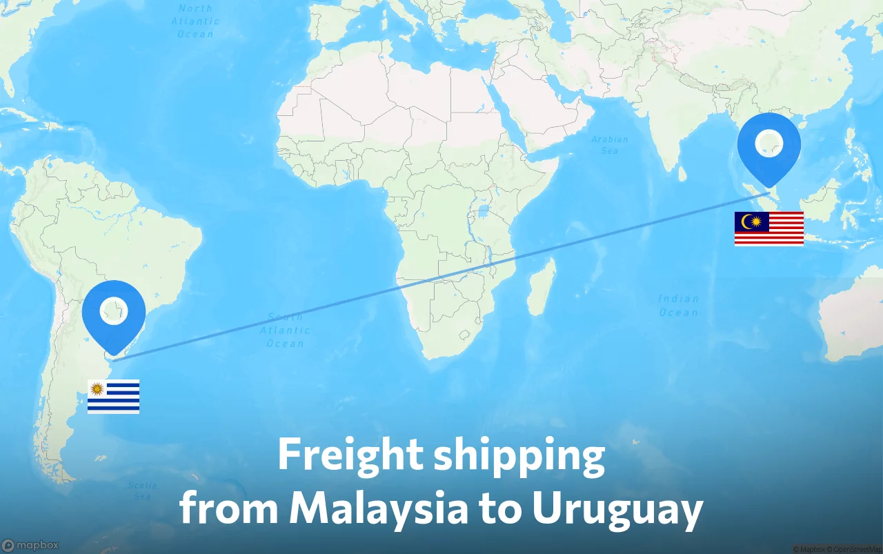 Shipping route from Malaysia to Uruguay