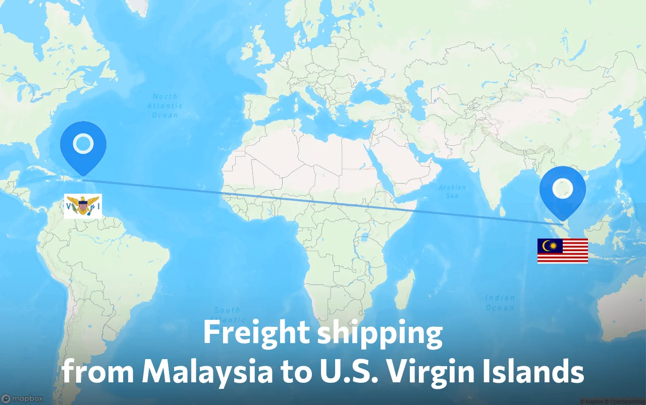 Shipping route from Malaysia to U.S. Virgin Islands