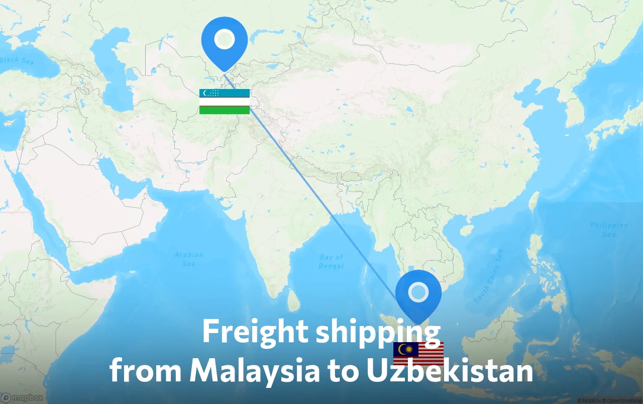 Shipping route from Malaysia to Uzbekistan