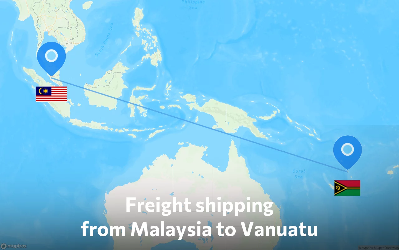 Shipping route from Malaysia to Vanuatu