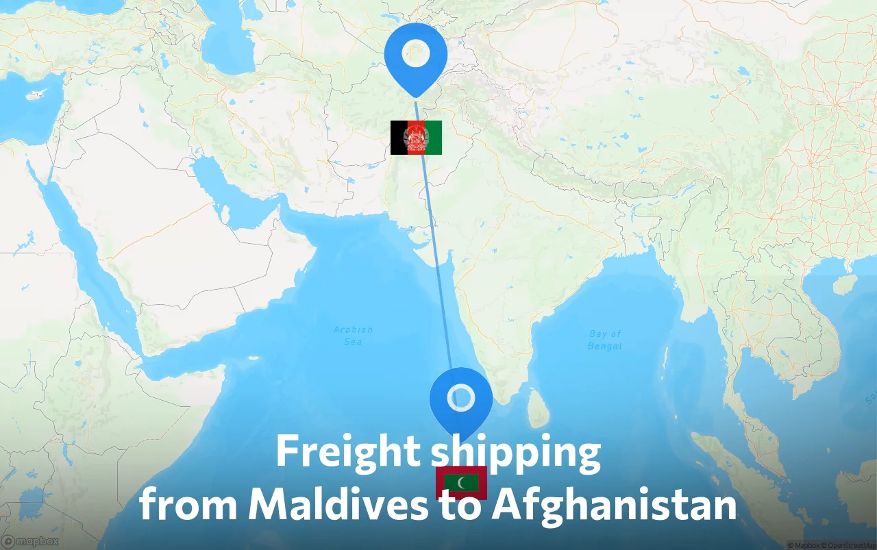 Shipping route from Maldives to Afghanistan