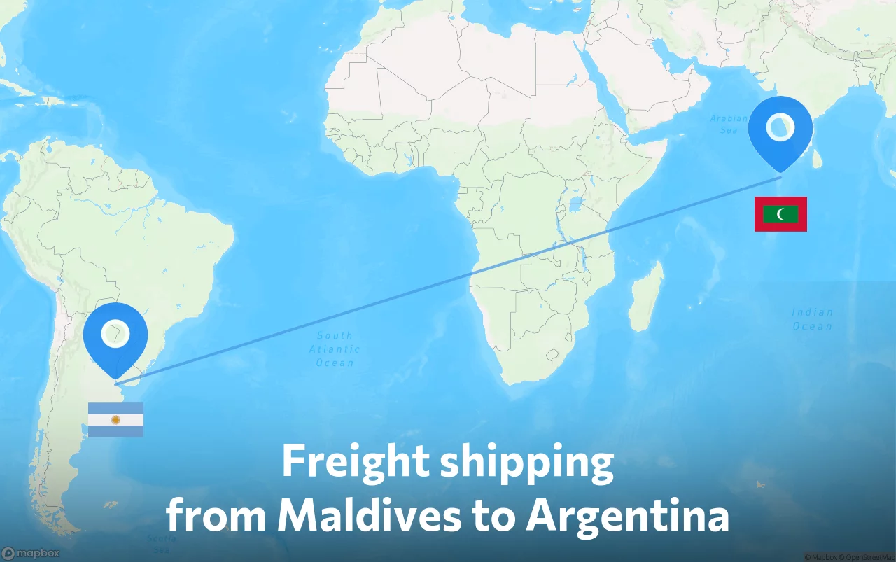 Shipping route from Maldives to Argentina