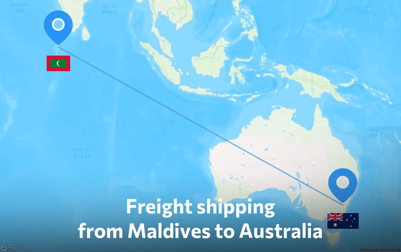 Shipping route from Maldives to Australia