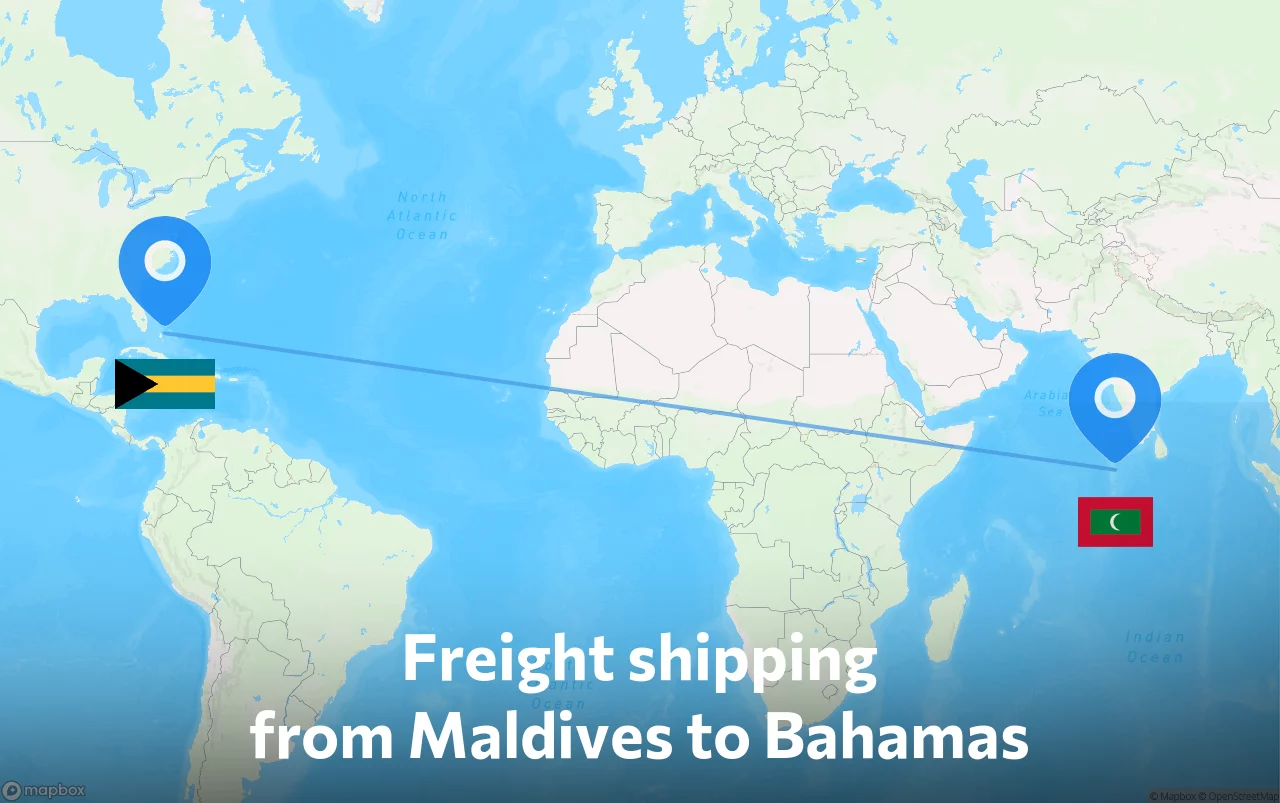 Shipping route from Maldives to Bahamas