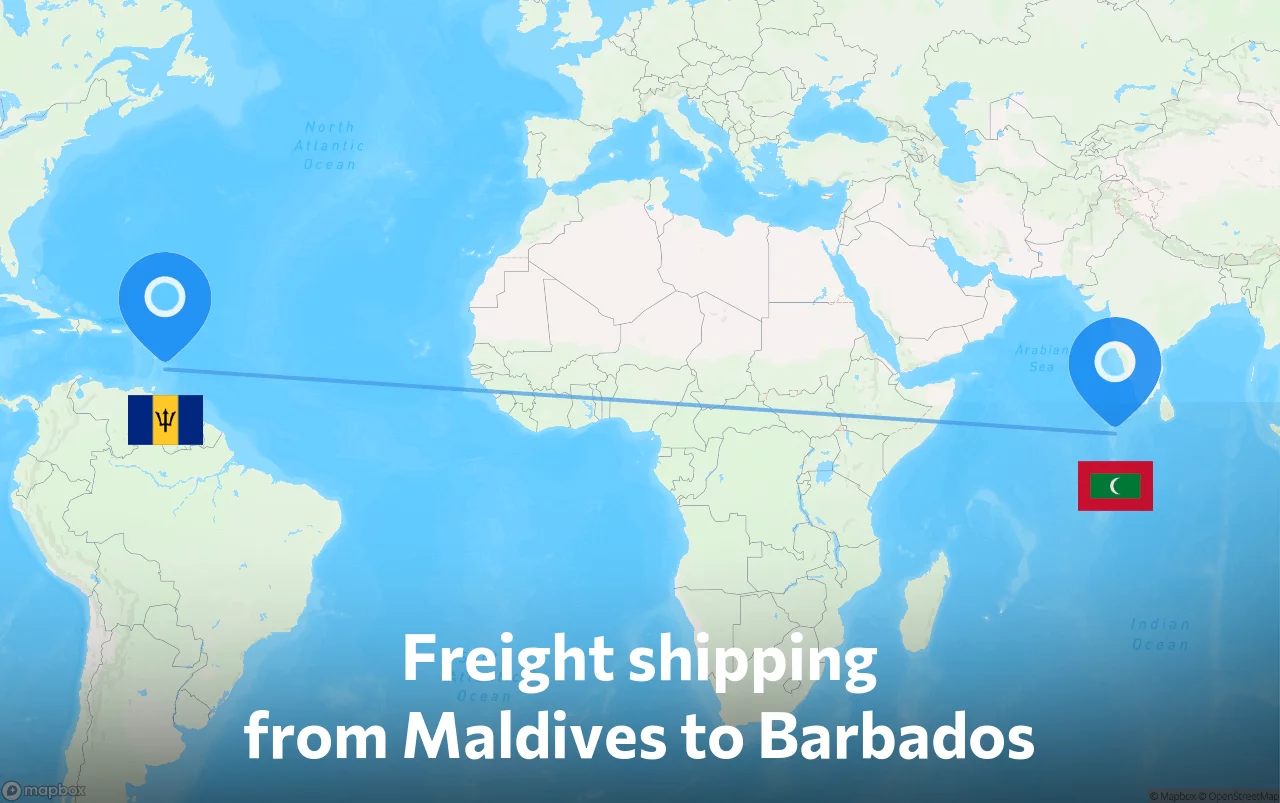 Shipping route from Maldives to Barbados