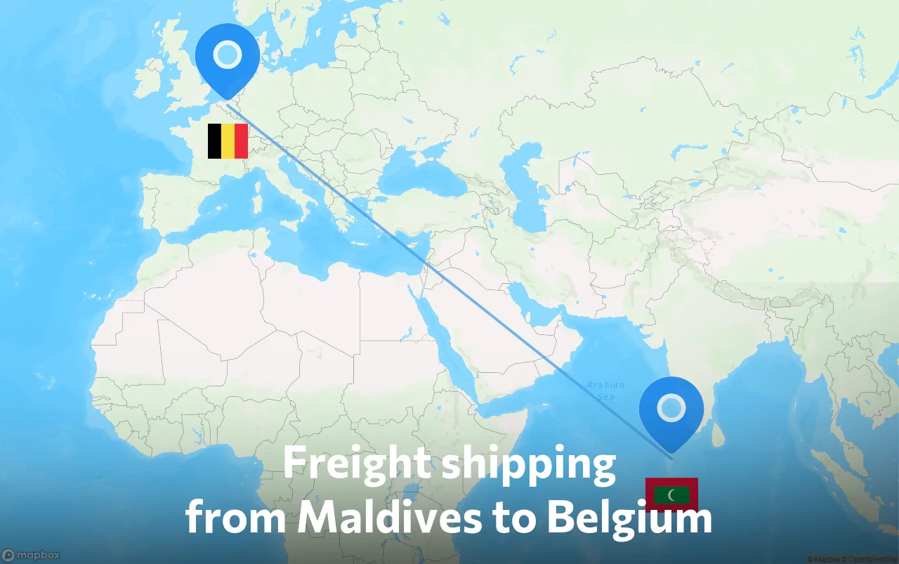 Shipping route from Maldives to Belgium