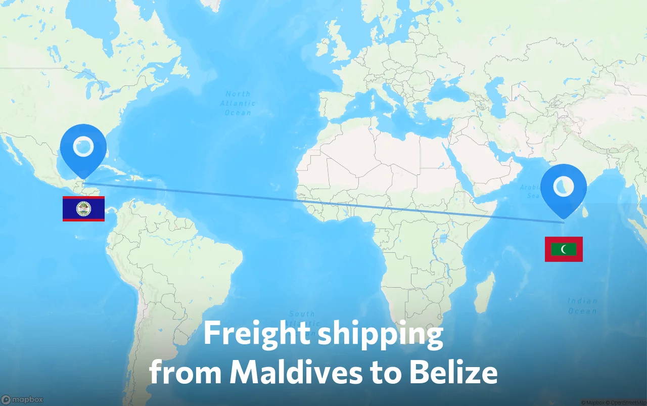 Shipping route from Maldives to Belize