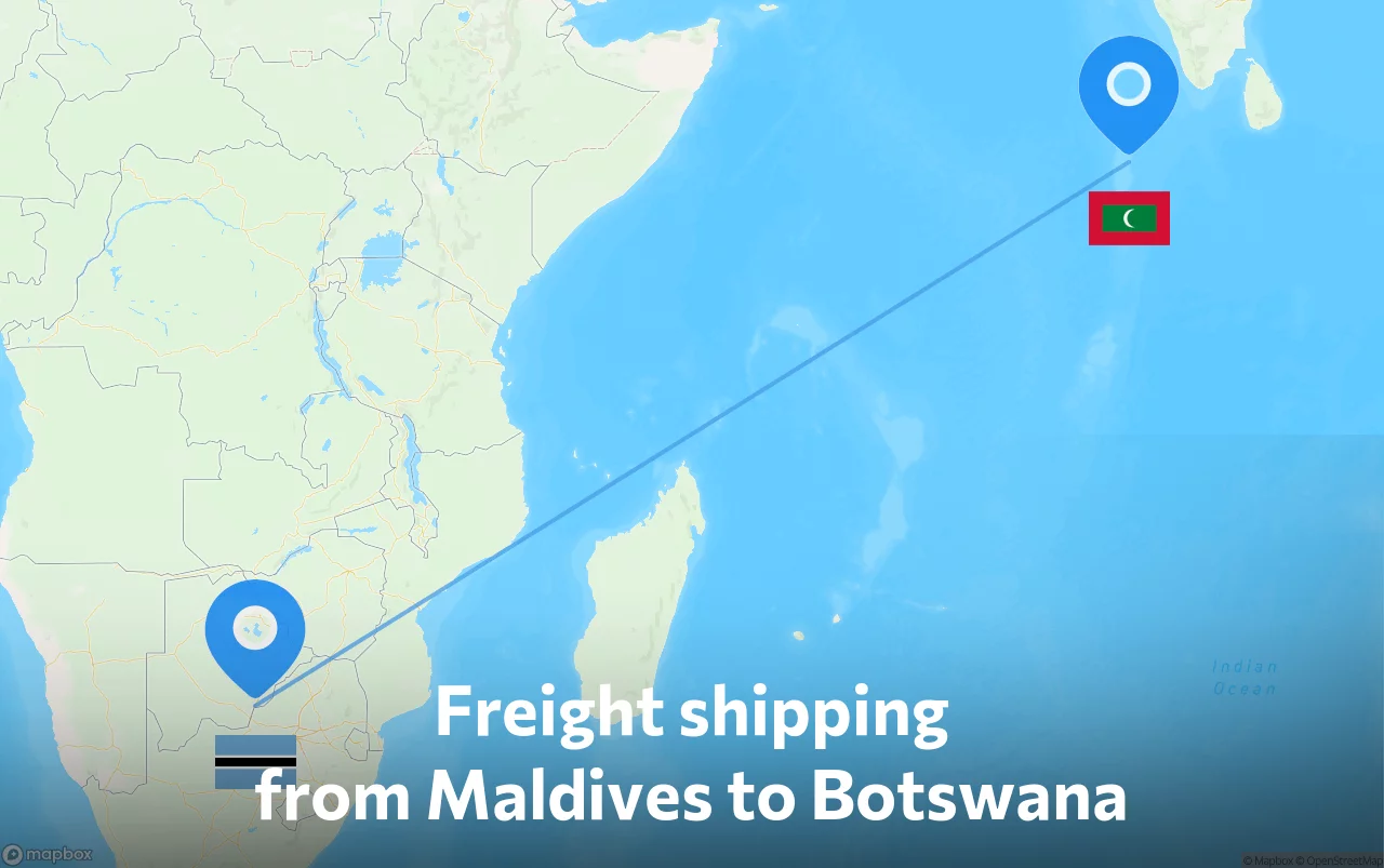Shipping route from Maldives to Botswana