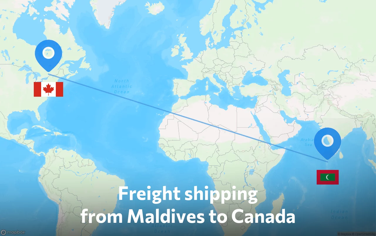 Shipping route from Maldives to Canada