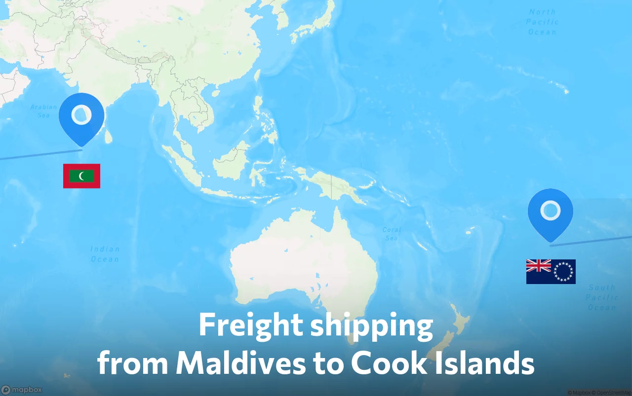 Shipping route from Maldives to Cook Islands