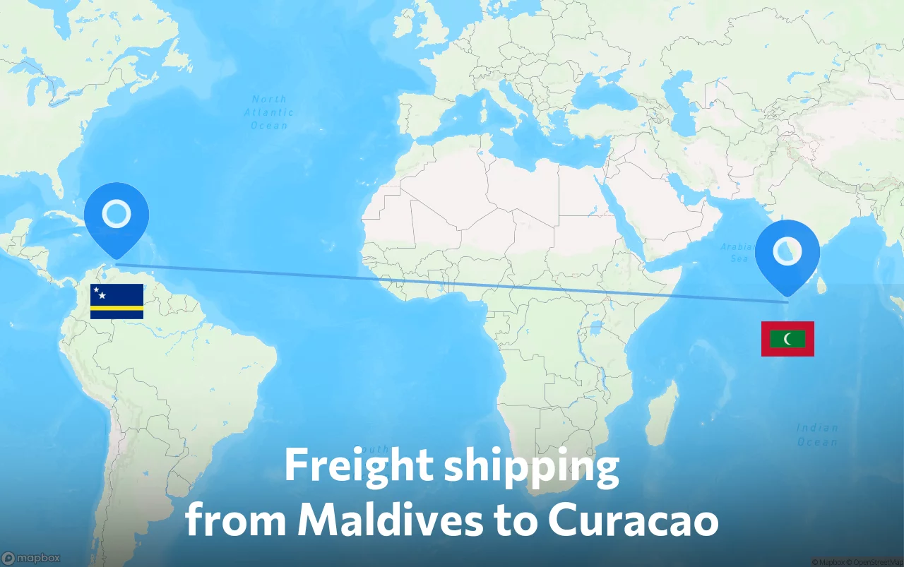 Shipping route from Maldives to Curacao