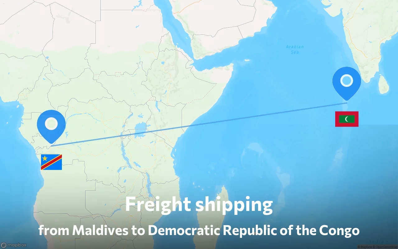 Shipping route from Maldives to Democratic Republic of the Congo