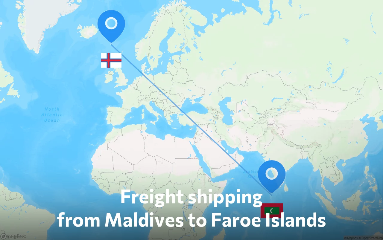 Shipping route from Maldives to Faroe Islands