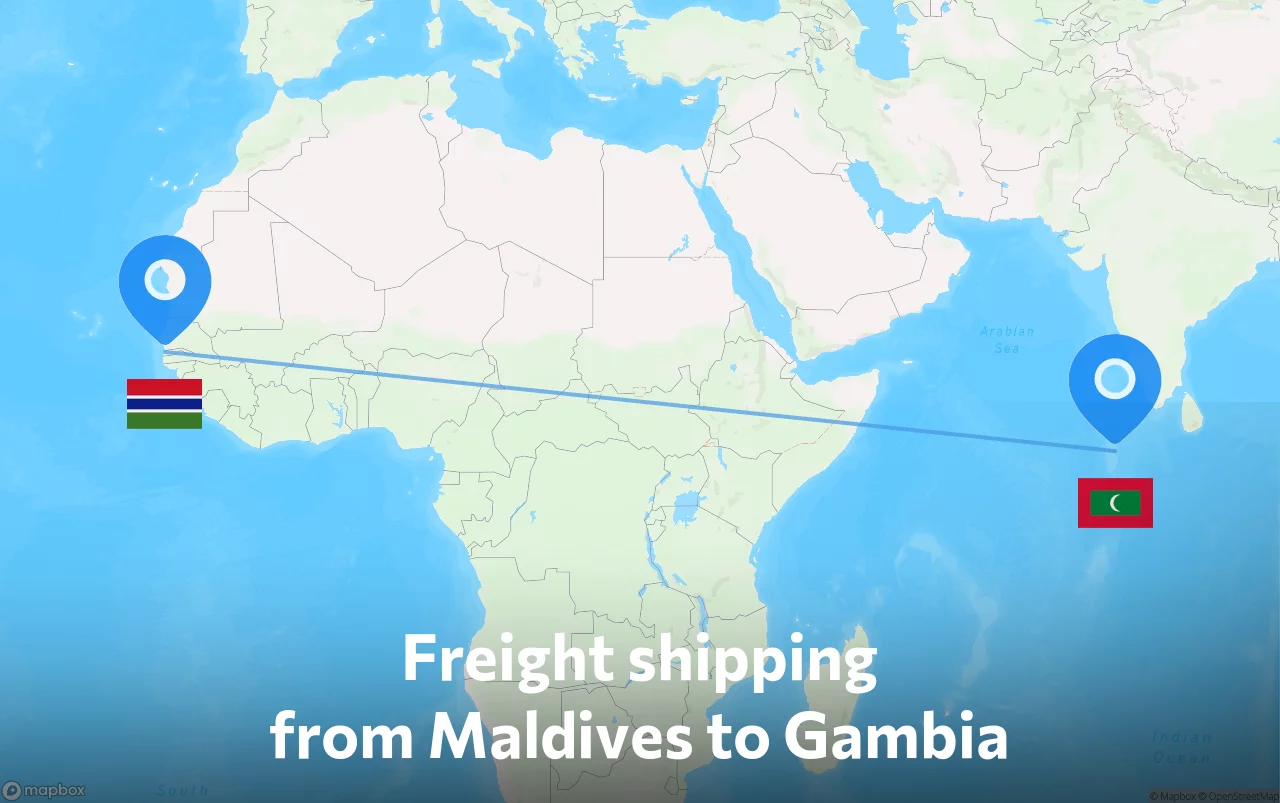 Shipping route from Maldives to Gambia