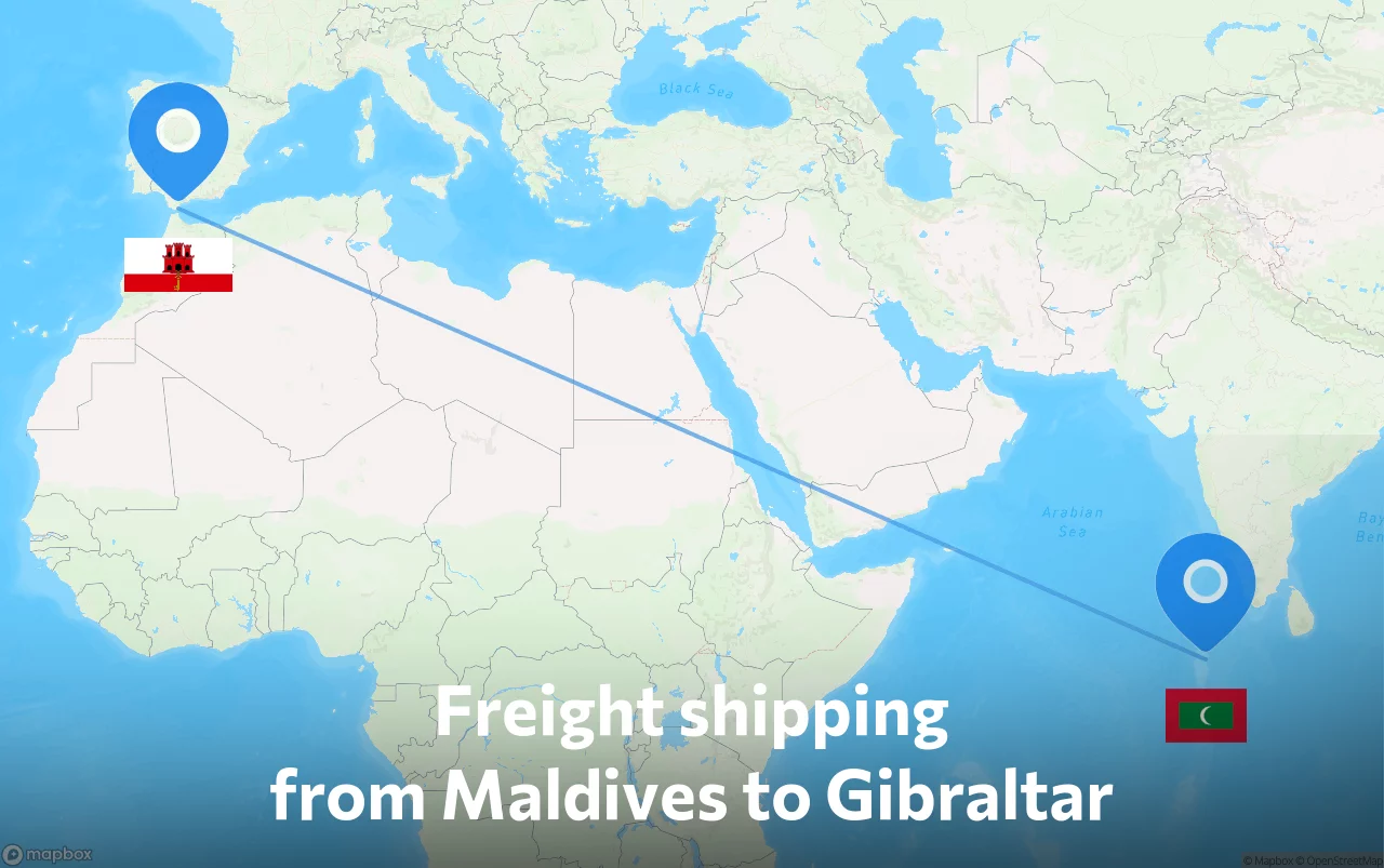 Shipping route from Maldives to Gibraltar