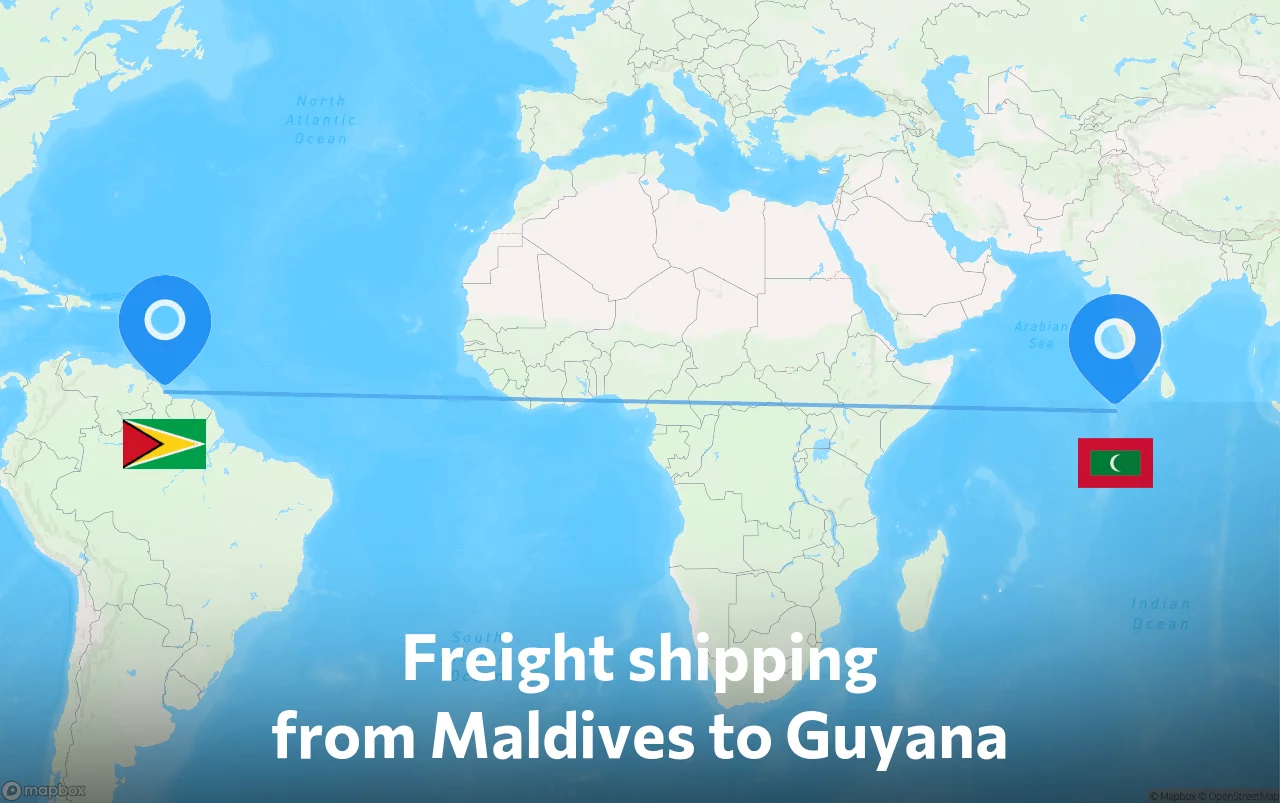 Shipping route from Maldives to Guyana