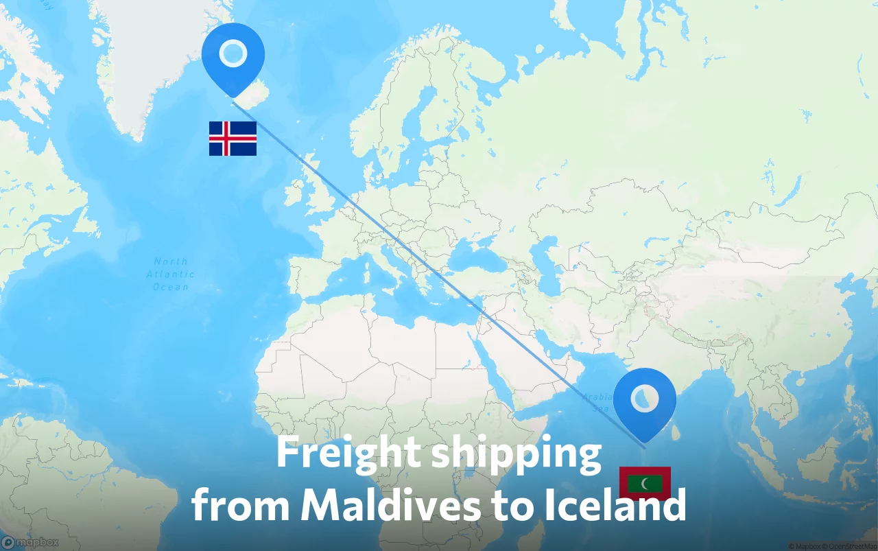Shipping route from Maldives to Iceland