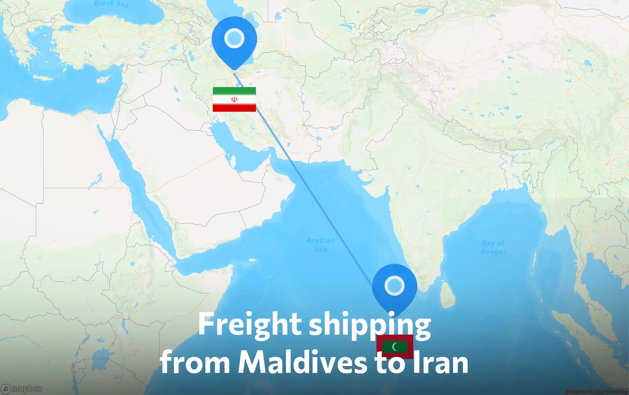Shipping route from Maldives to Iran
