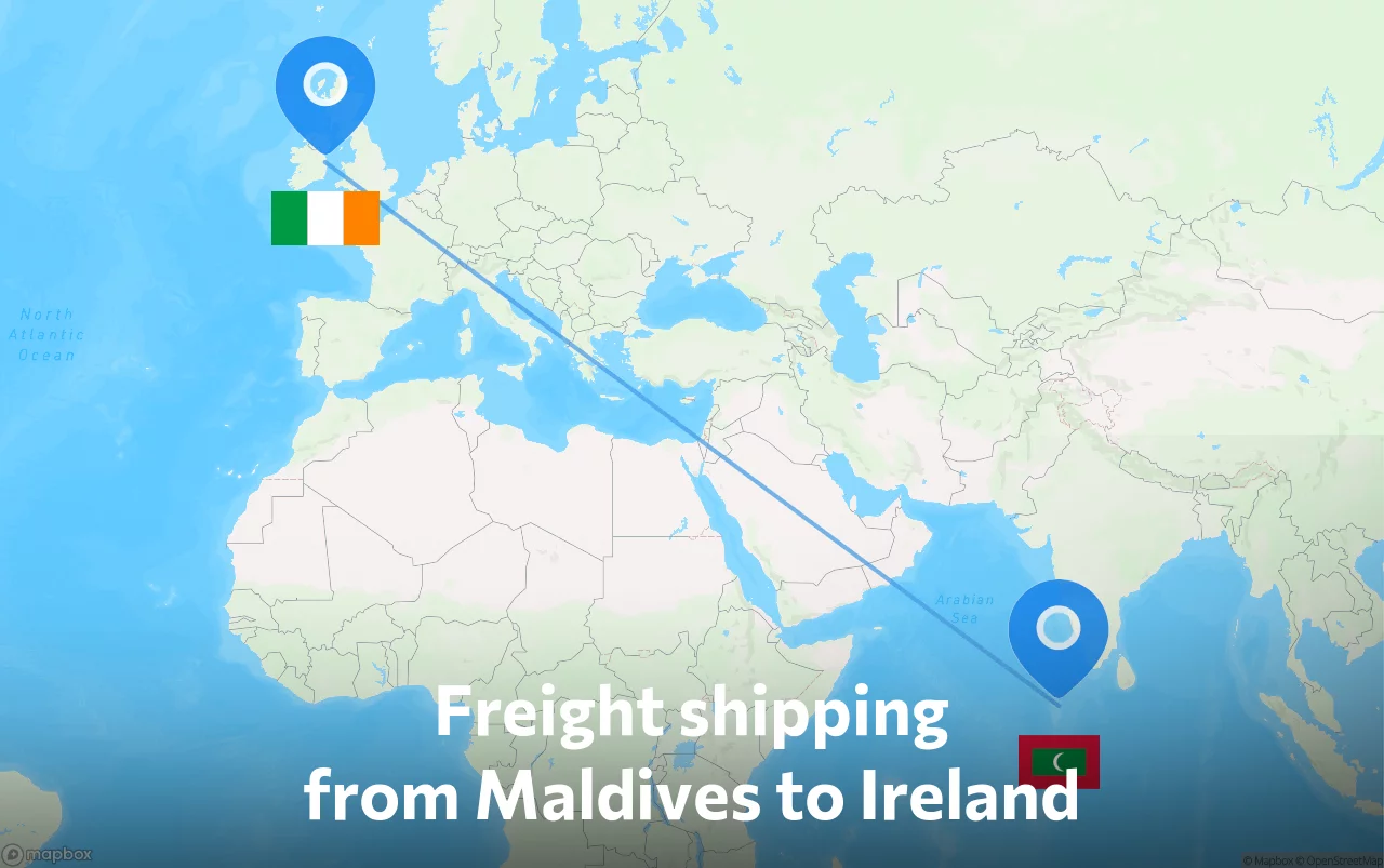 Shipping route from Maldives to Ireland