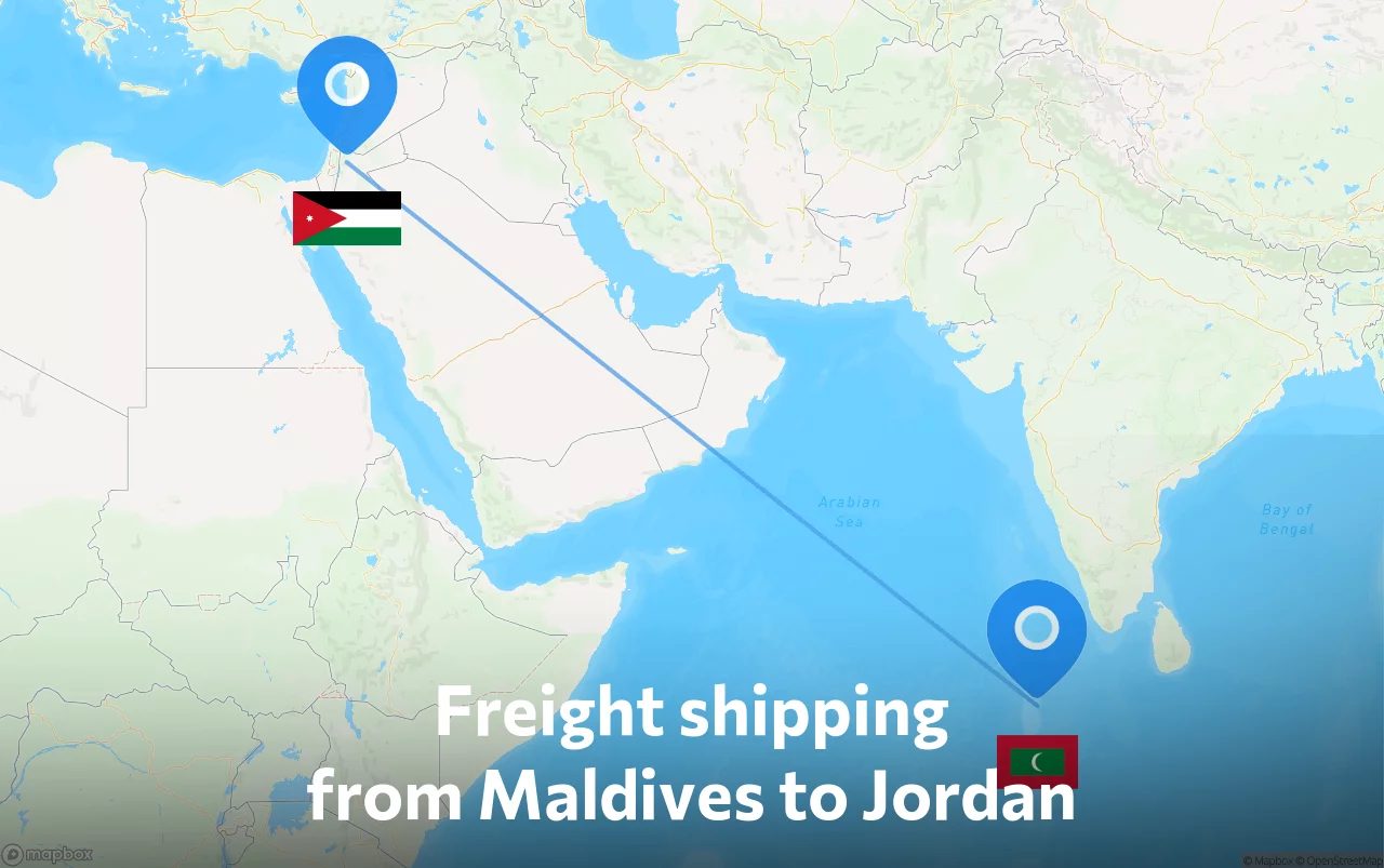 Shipping route from Maldives to Jordan