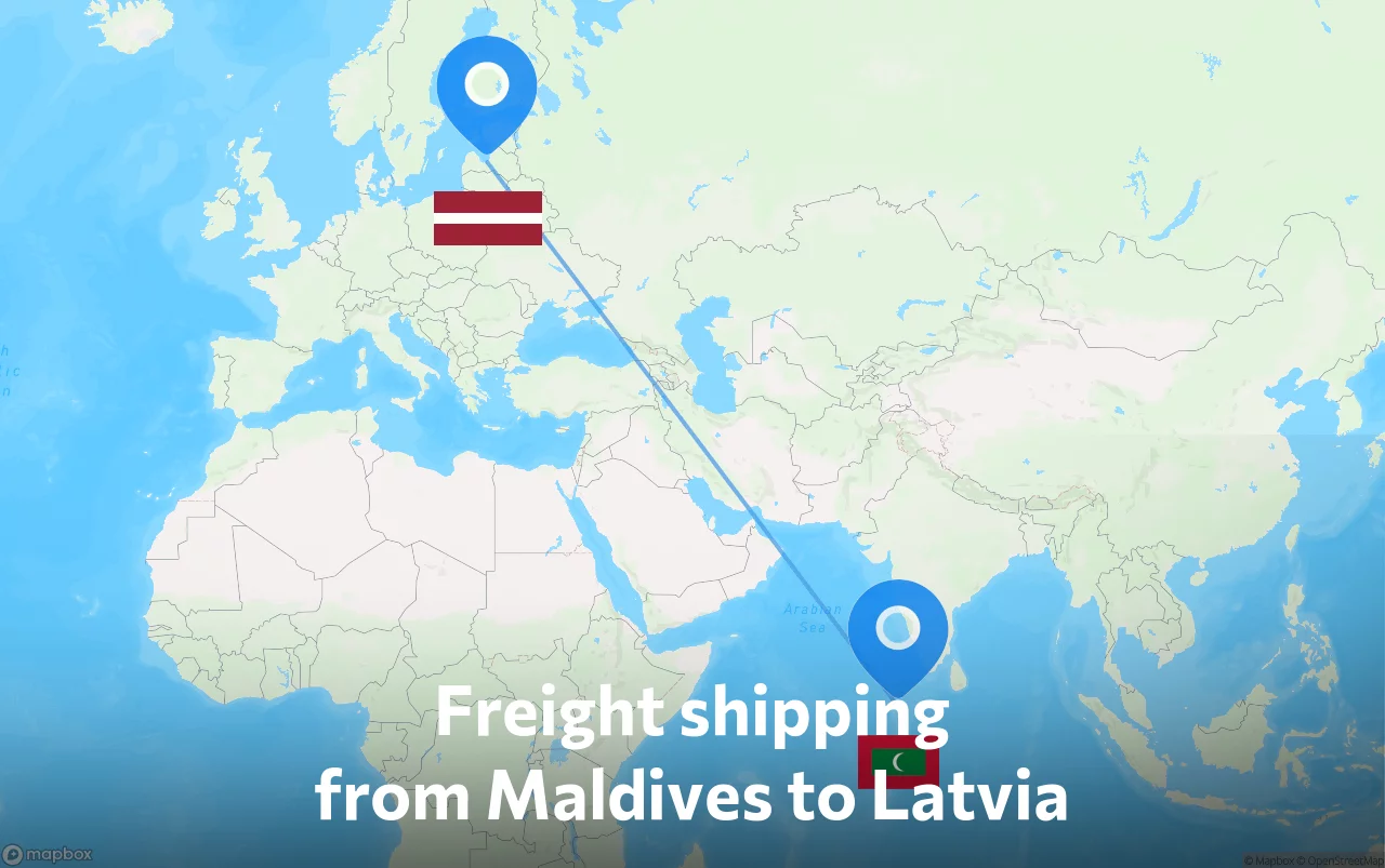 Shipping route from Maldives to Latvia
