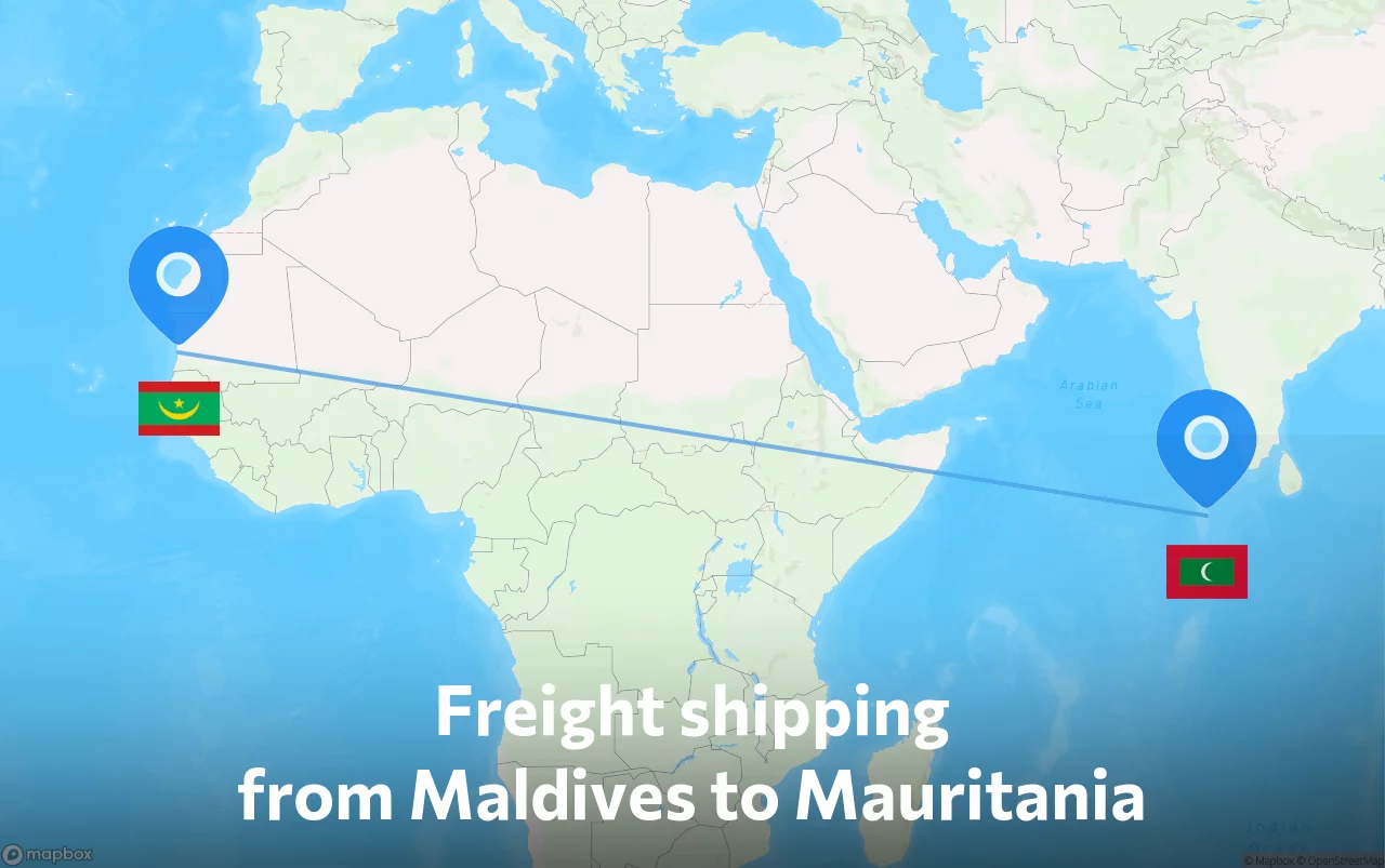 Shipping route from Maldives to Mauritania