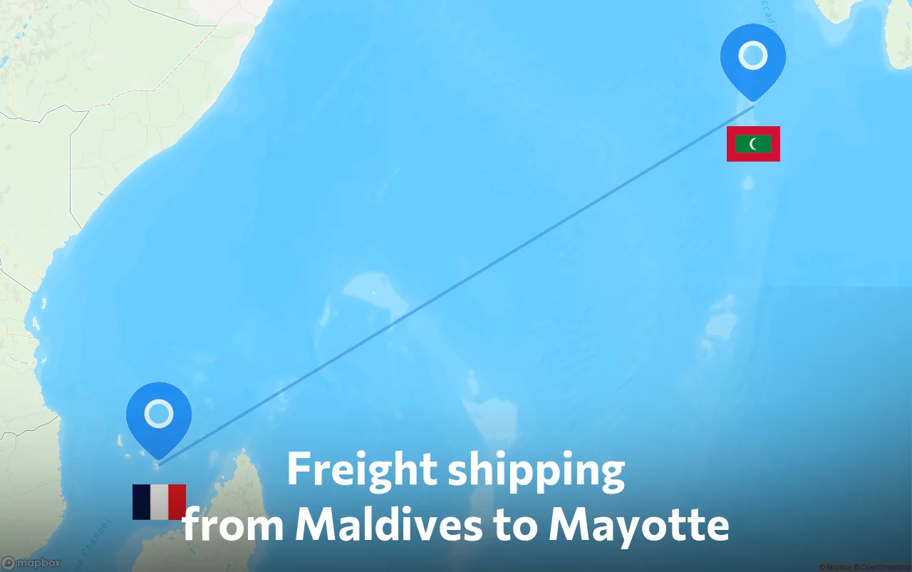 Shipping route from Maldives to Mayotte