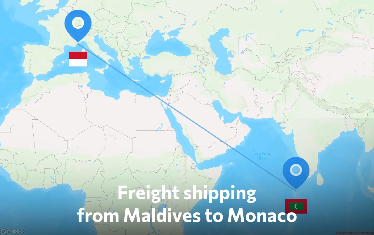 Shipping route from Maldives to Monaco