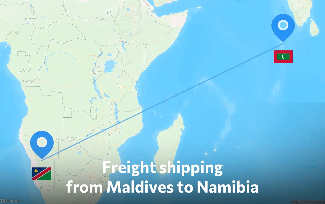 Shipping route from Maldives to Namibia