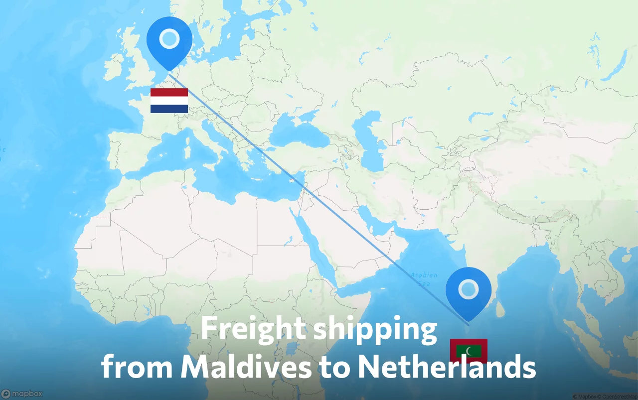 Shipping route from Maldives to Netherlands