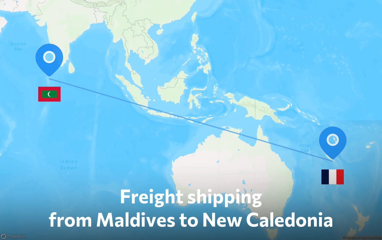 Shipping route from Maldives to New Caledonia