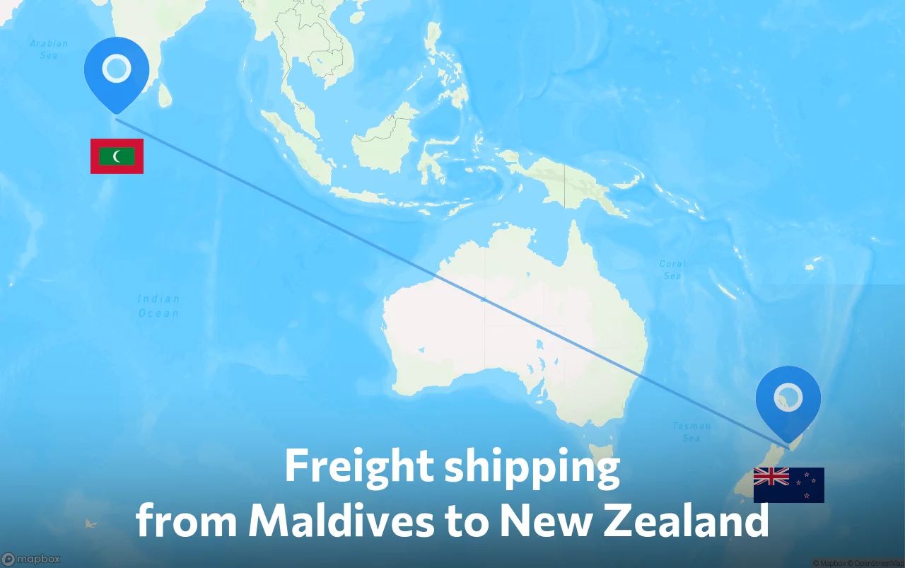 Shipping route from Maldives to New Zealand