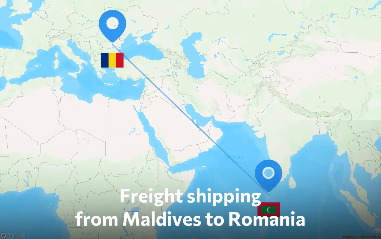 Shipping route from Maldives to Romania