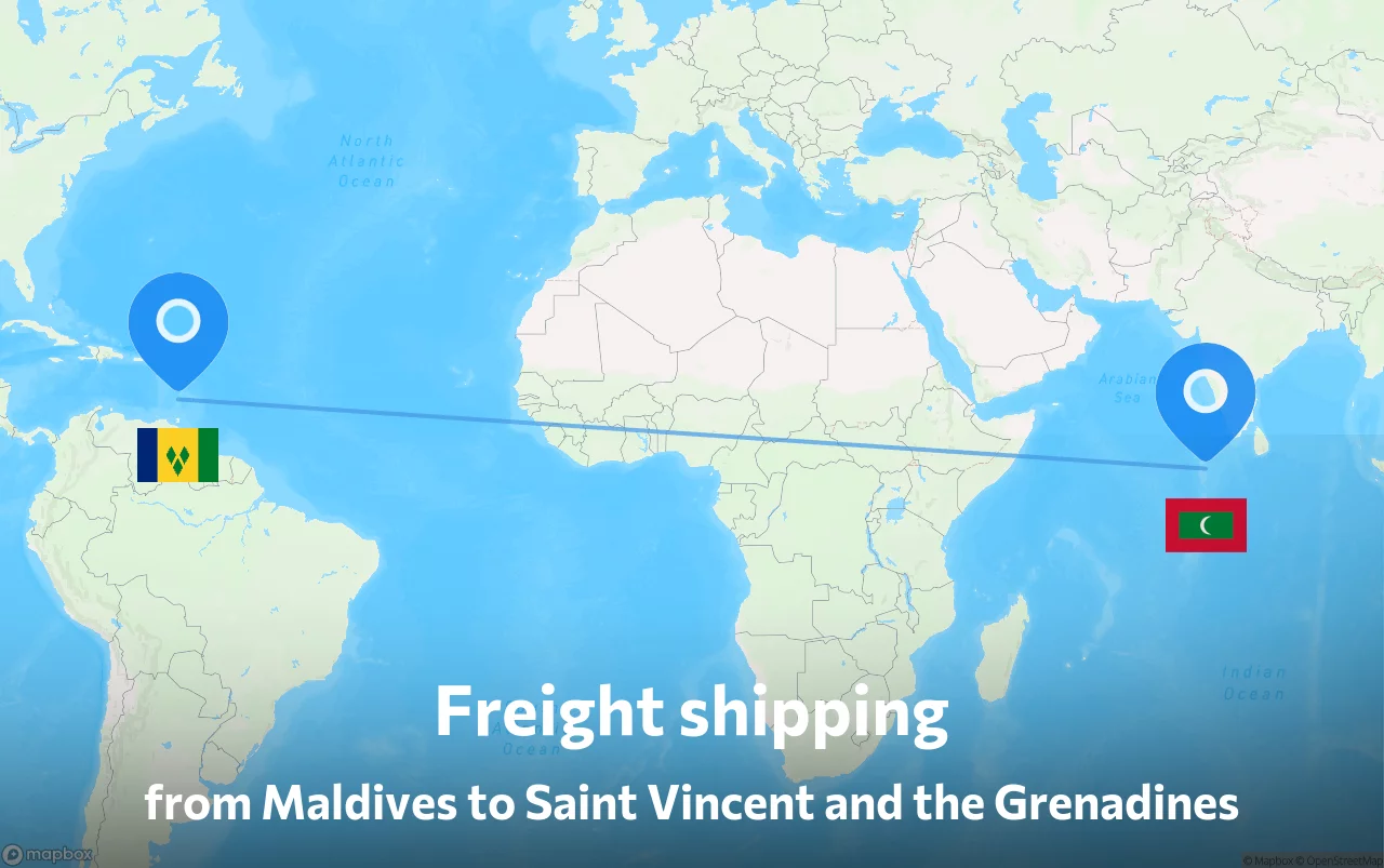 Shipping route from Maldives to Saint Vincent and the Grenadines