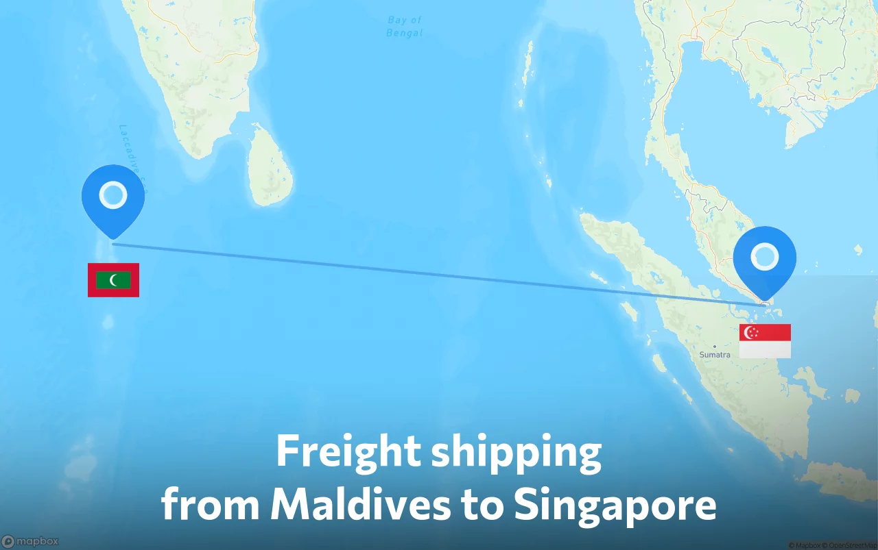 Shipping route from Maldives to Singapore