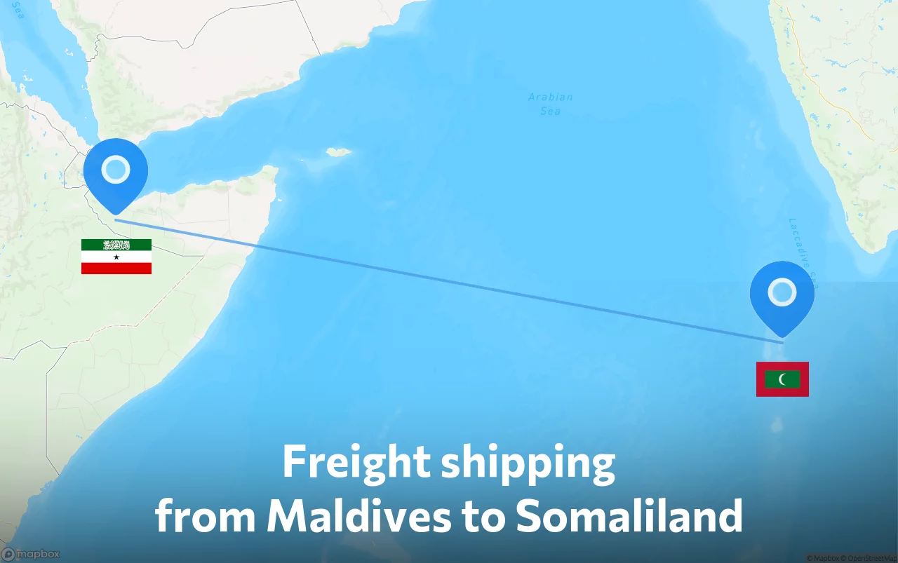 Shipping route from Maldives to Somaliland