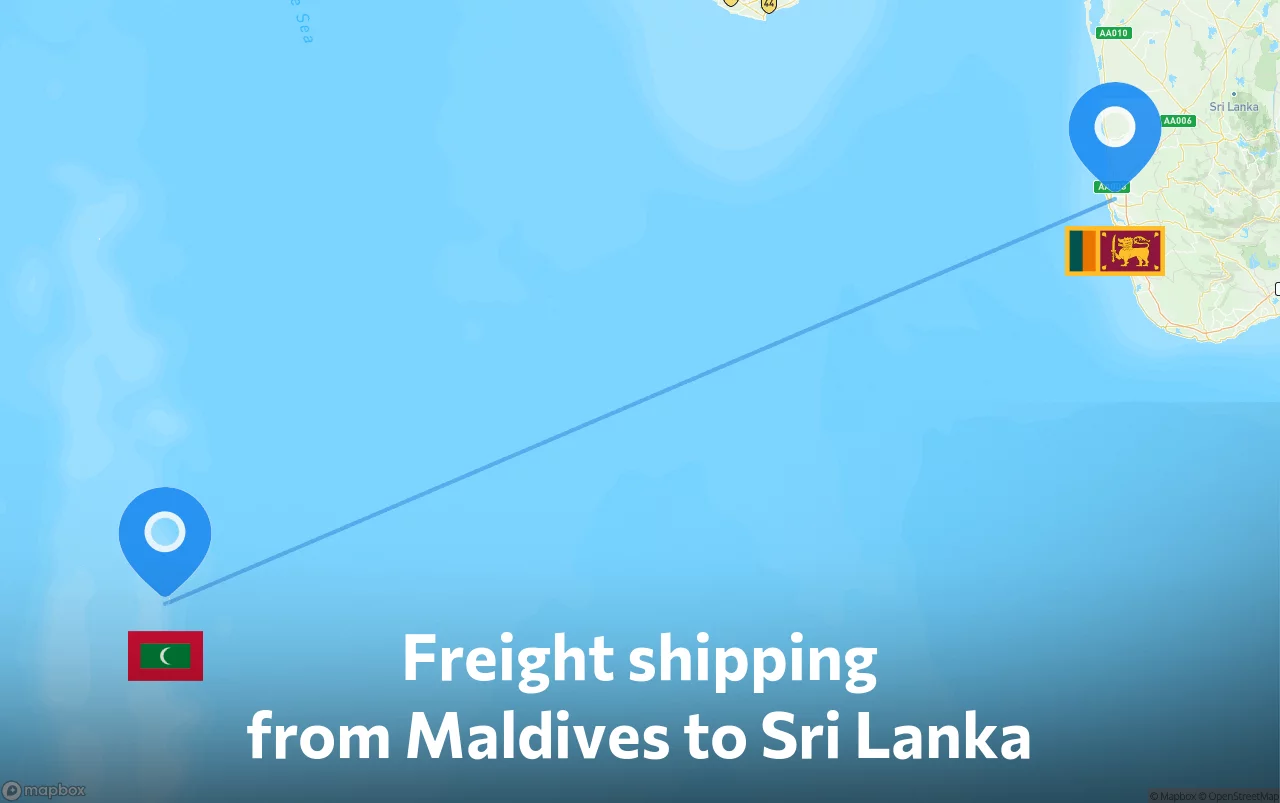 Shipping route from Maldives to Sri Lanka