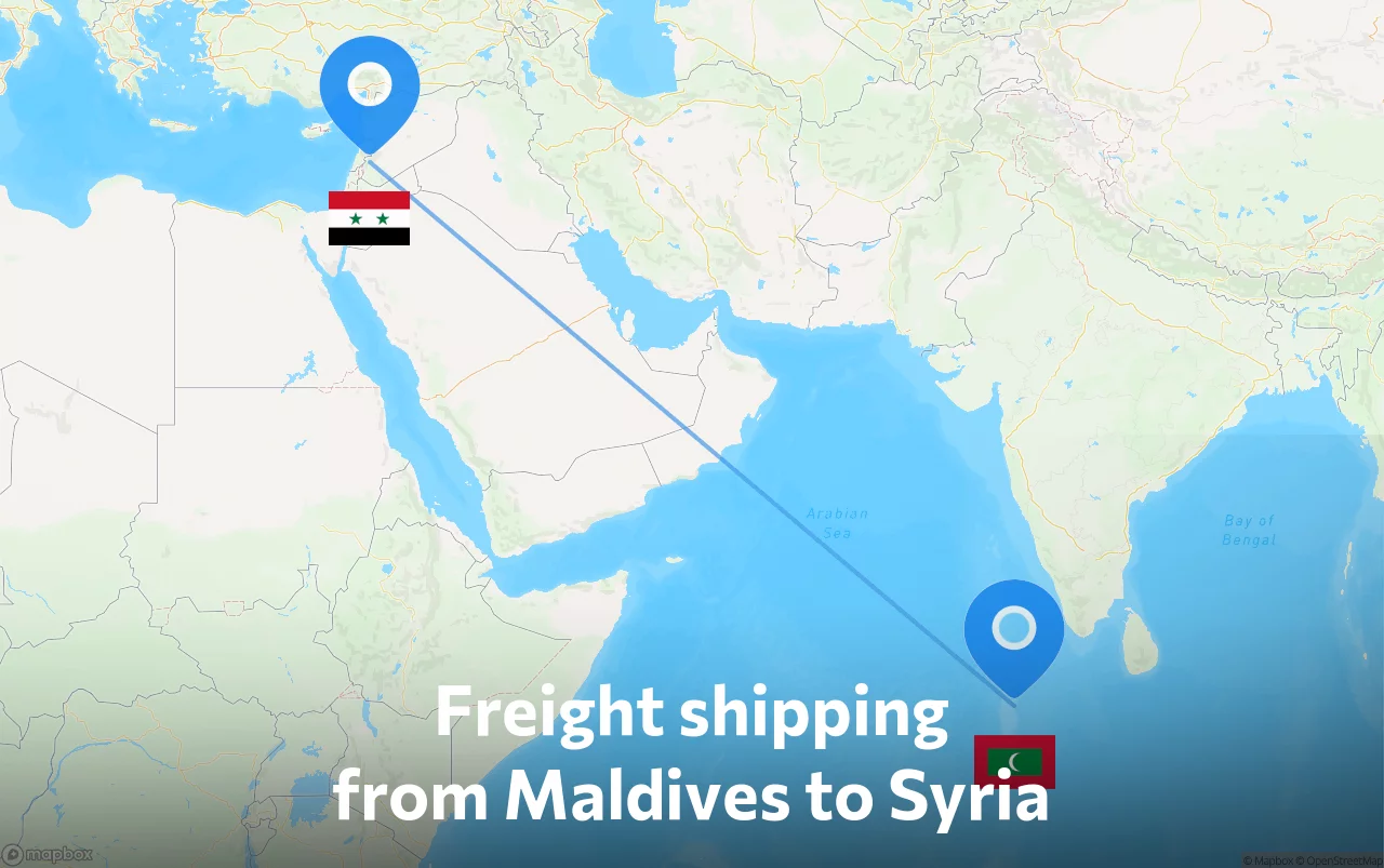 Shipping route from Maldives to Syria
