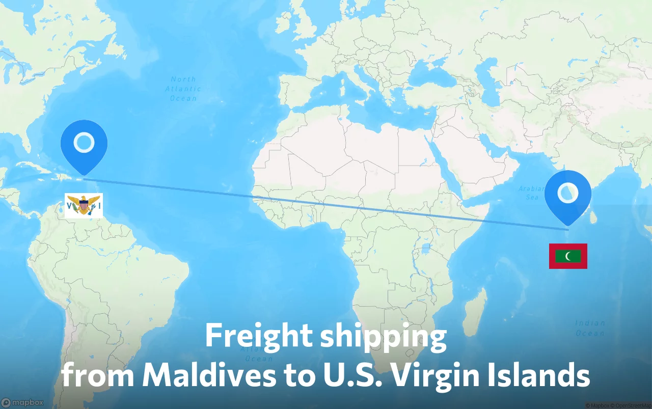 Shipping route from Maldives to U.S. Virgin Islands