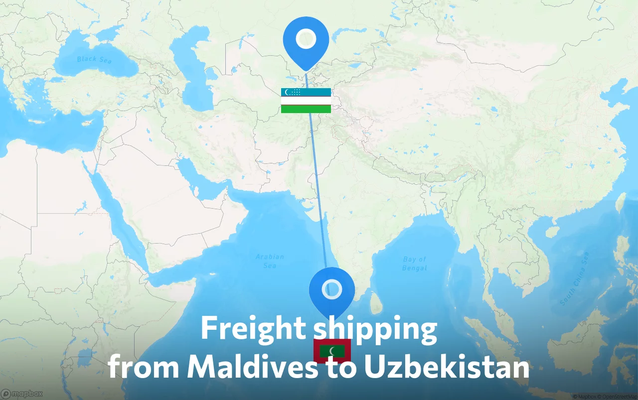 Shipping route from Maldives to Uzbekistan