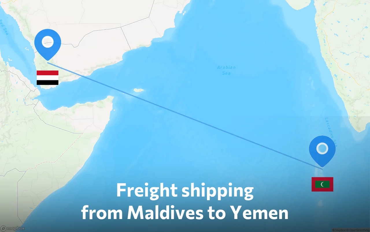 Shipping route from Maldives to Yemen