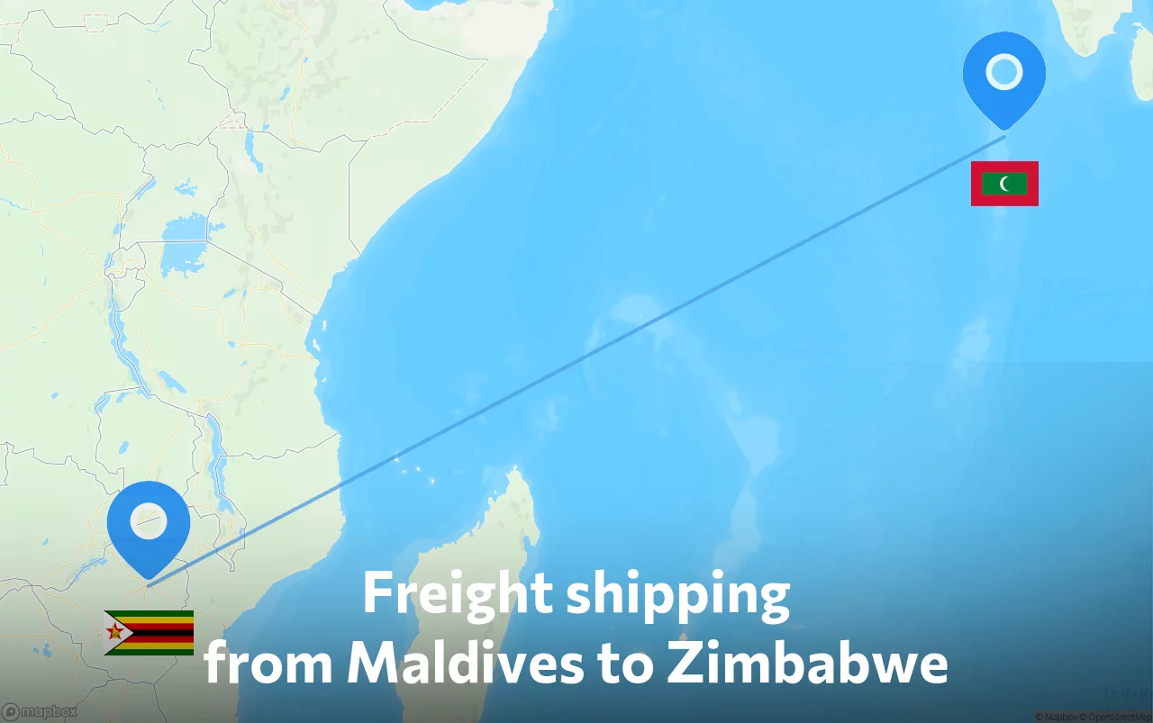 Shipping route from Maldives to Zimbabwe