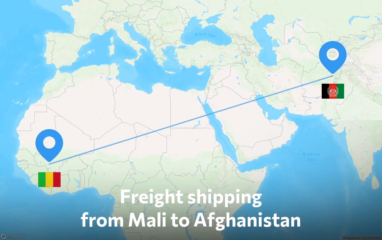 Shipping route from Mali to Afghanistan