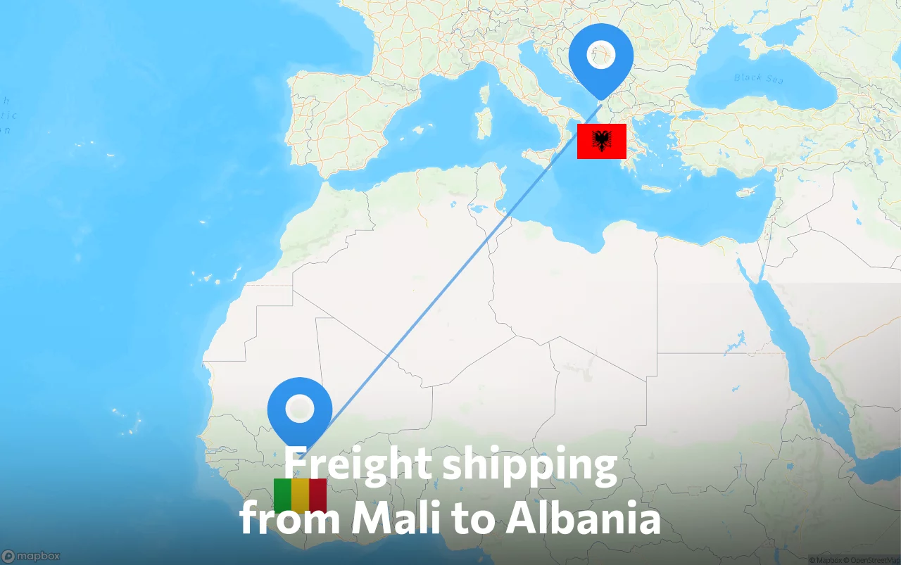 Shipping route from Mali to Albania