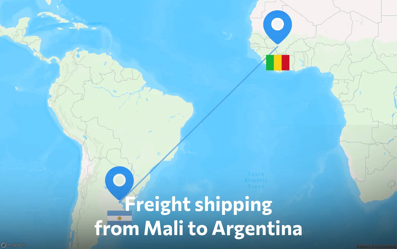 Shipping route from Mali to Argentina