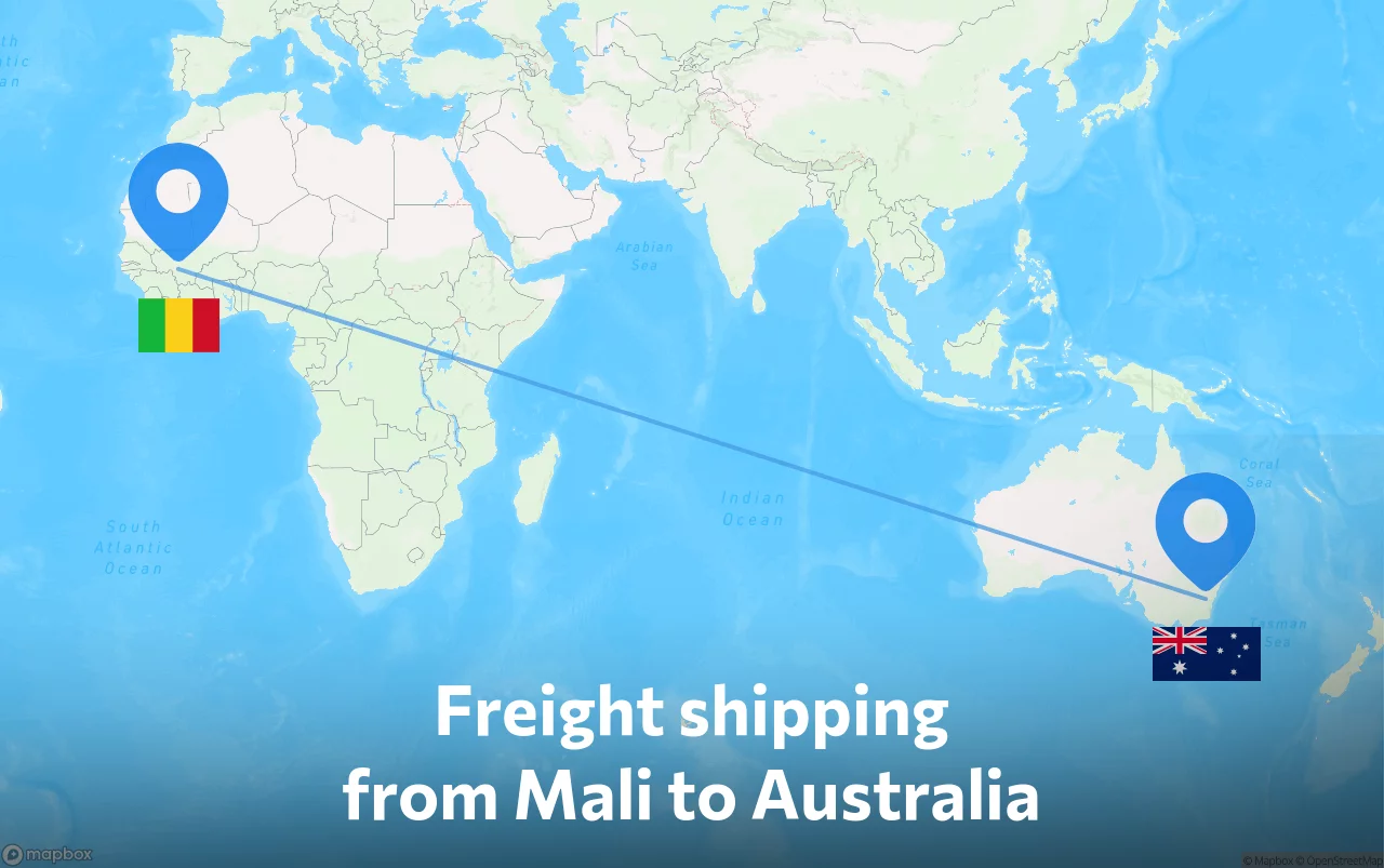 Shipping route from Mali to Australia