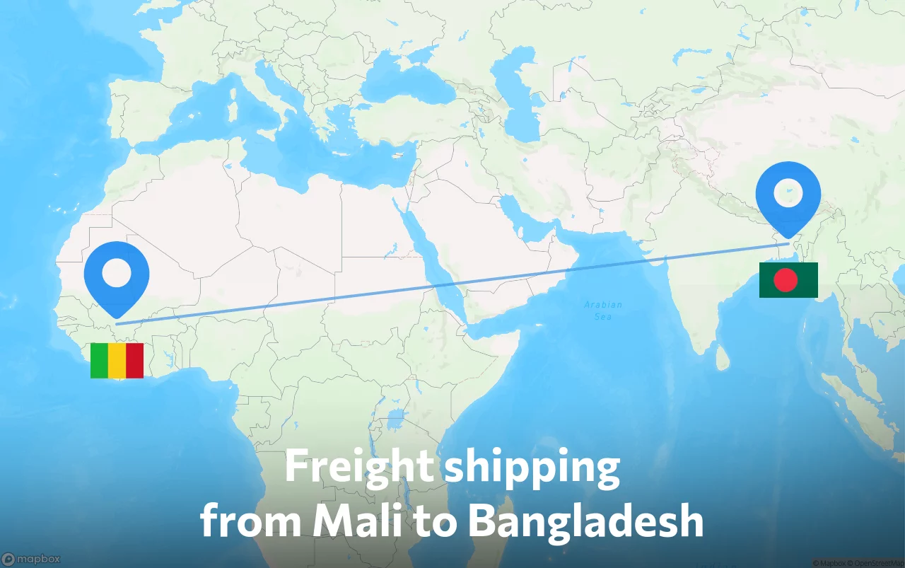 Shipping route from Mali to Bangladesh