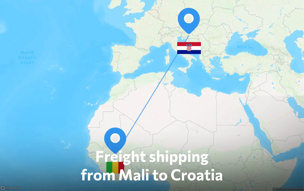 Shipping route from Mali to Croatia